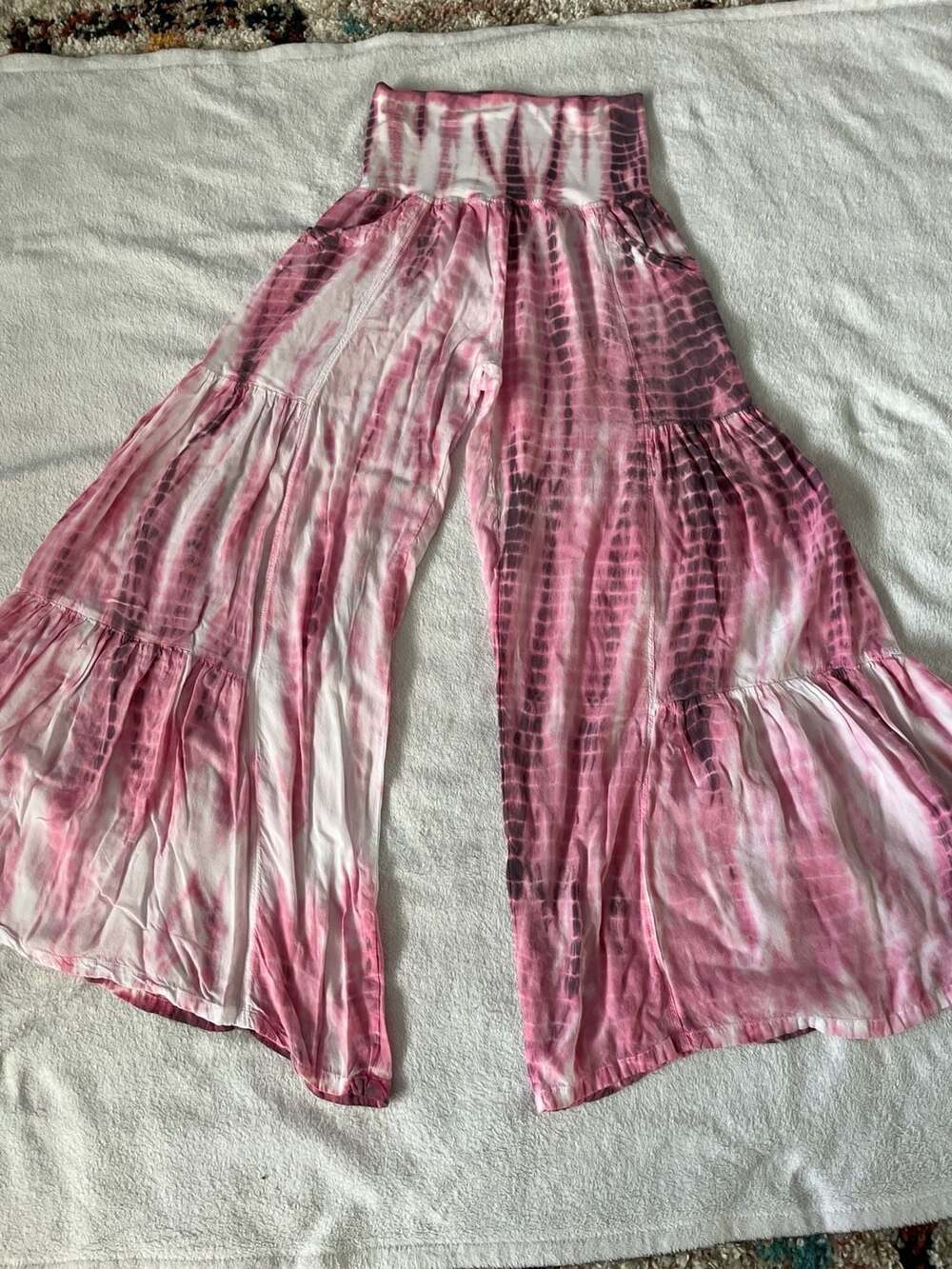 Lani Lau Pink Tie Dye Tiered Wide Leg Pants Size S/M
